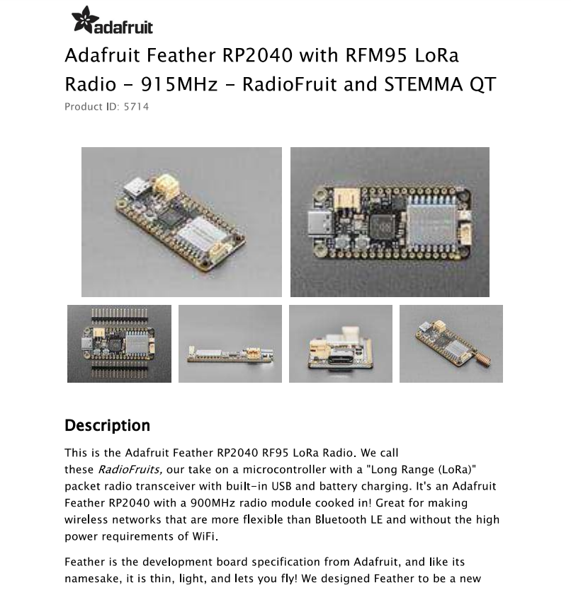 5714 Feather RP2040 with RFM95 - огляд і ціна Lora Rfm95